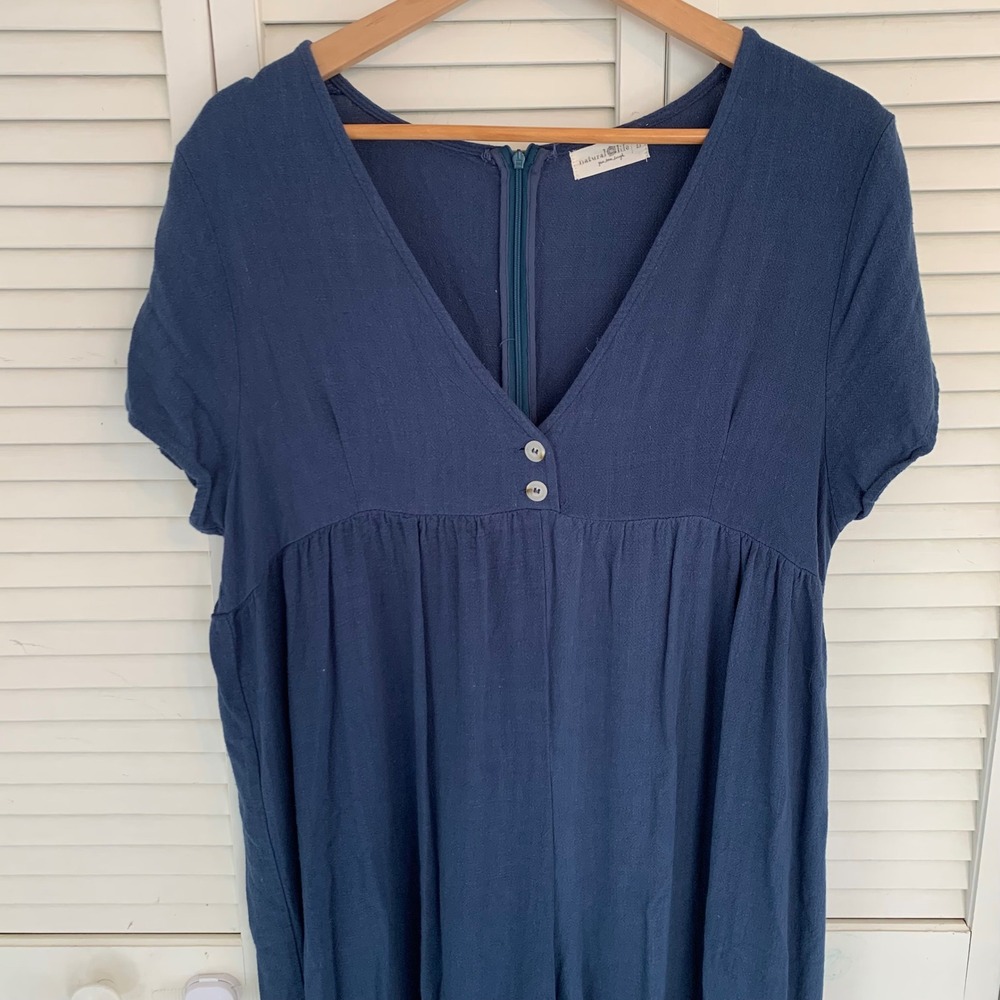 Natural Life Avery Jumpsuit Wide Leg Blue Rayon Linen Womens L Boho Short Sleeve - Picture 3 of 14